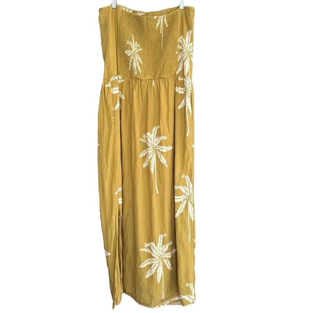 Anthropologie Celandine Linen Blend Strapless Drop-Waist Midi Dress Size XL